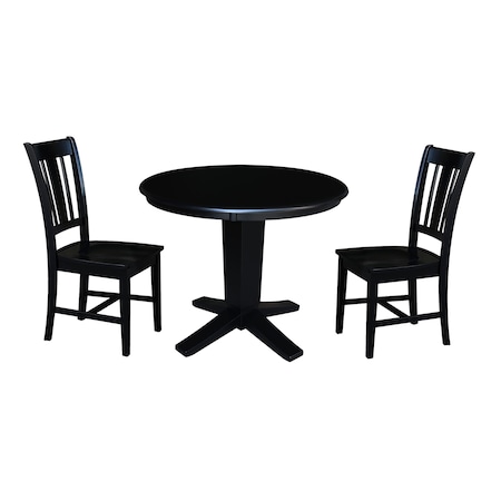 International Concepts 36 in. Solid Wood Round Top Dining Table with 2 Chairs in Black K46-36RT-23B-C10-2